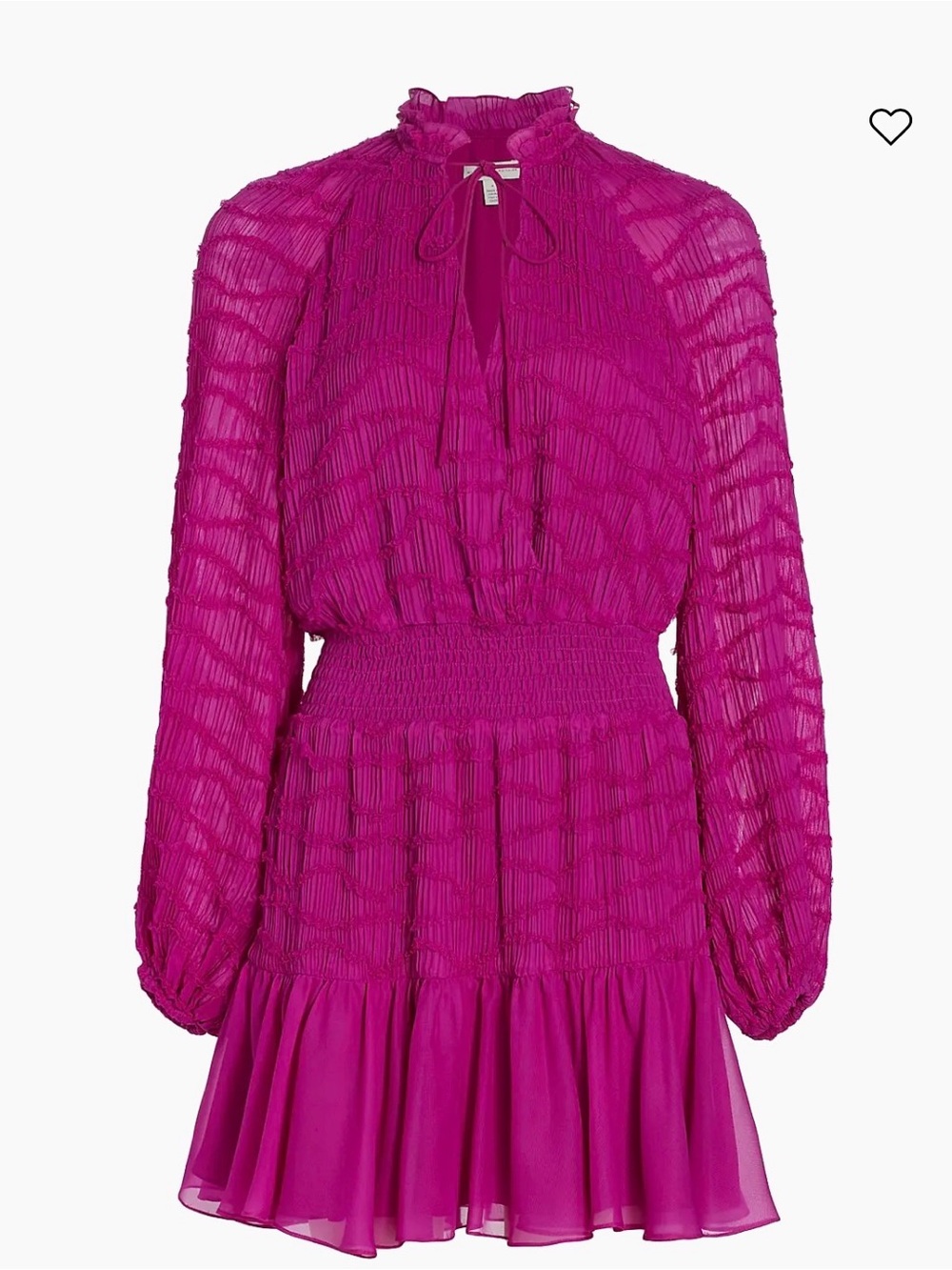 ML Monique Lhuillier Pink Fuchsia Ruffled Smocked Waist Tie-Neck Mini Dress 8